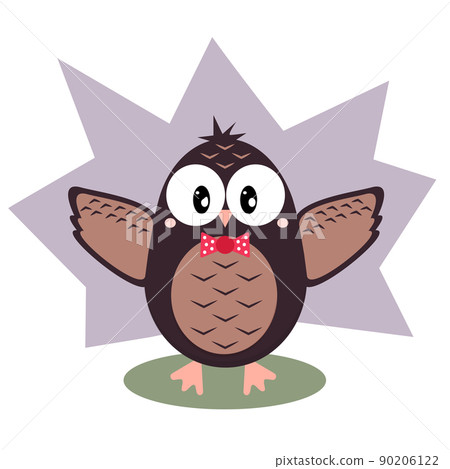 Funny owl with a bow tie flaps its wings. Vector flat style illustration Funny owl with a bow tie flaps its wings. Vector flat style illustration 90206122