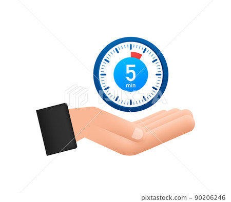 The 5 minutes, stopwatch with hands icon. Stopwatch icon in flat style, timer on white background. Vector illustration. 90206246