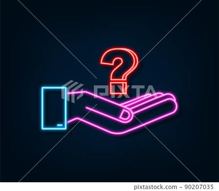 Neon question mark in hands for concept design. Technology vector illustration. Abstract isometric illustration. Business vector icon. Neon question mark in hands for concept design. Technology vector illustration. Abstract isometric illustration. Business vector icon. 90207035