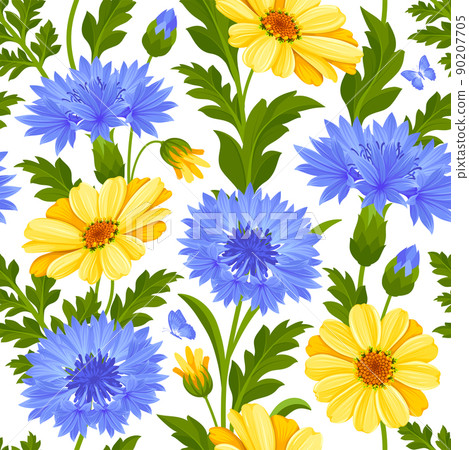 Cornflower Daisy Seamless Pattern 90207705