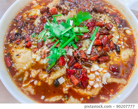 Chinese Sichuan cuisine, boiled fish pieces 90207777