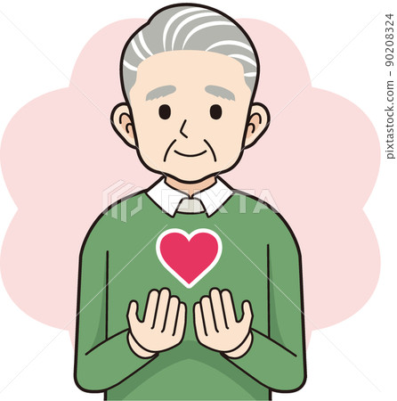 Senior man with a heart_line drawing 90208324
