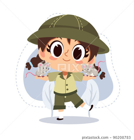 little zookeeper girl with Rat ,mice.vector cartoon character illustration.animal lover.zoo concept 90208783