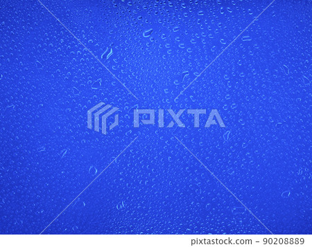 Water drops on blue background texture. backdrop glass covered with drops of water 90208889