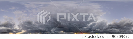 Overcast sky panorama on rainy day with Nimbostratus clouds in seamless spherical equirectangular format. Full zenith for use in 3D graphics, game and for aerial drone 360 degree panorama as sky dome. Overcast sky panorama on rainy day with Nimbostratus clouds in seamless spherical equirectangular format. Full zenith for use in 3D graphics, game and for aerial drone 360 degree panorama as sky dome. 90209052