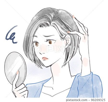 患有白髮的中年婦女 患有白髮的中年婦女 90209325