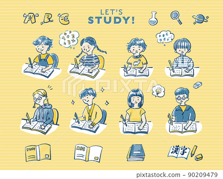 來學習吧！為在補習班或在家學習的兒童設置的矢量集 90209479