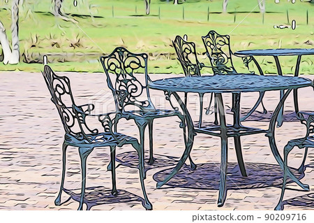 Pastel style "outdoor table and chair" illustration image 90209716