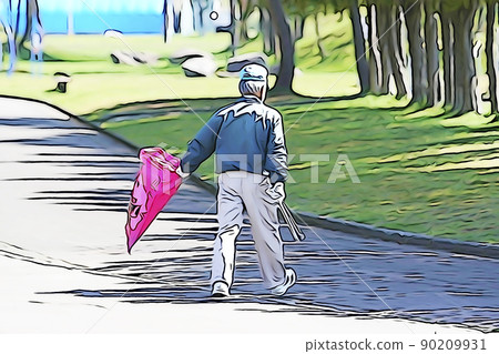 Pastel-like "man picking up trash" illustration image 90209931