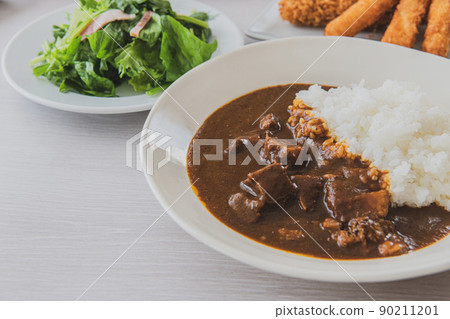 Curry rice white background tableware food image Curry rice white background tableware food image 90211201
