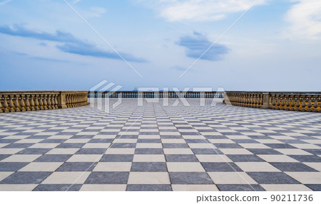 Scenic view of Terrazza Mascagni, stunning belvedere terrace with a paved checkerboard surface, Livorno, Tuscany, Italy Scenic view of Terrazza Mascagni, stunning belvedere terrace with a paved checkerboard surface, Livorno, Tuscany, Italy 90211736