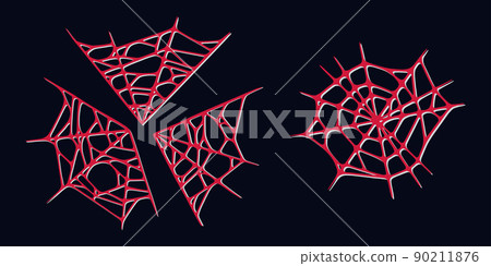 Spider web set isolated on dark background. Spooky Halloween red cobwebs. Vector illustration 90211876