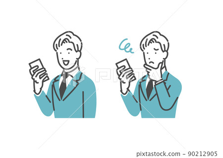 A man in a suit operating a smartphone 90212905