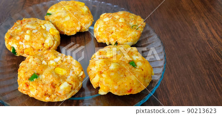 Kabuli chana tikkis, or chickpea patties, a healthy, vegetarian, delicious, and Indian food 90213623