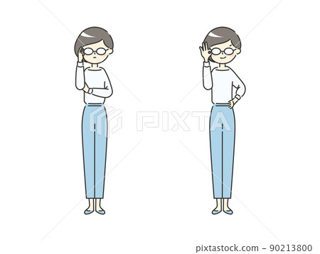 A woman with glasses [blue] [whole body] 90213800