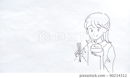 用筷子和米飯吃飯的女人 90214312