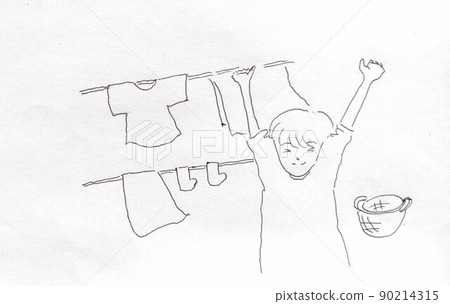 A woman who has finished drying the laundry and is growing 90214315