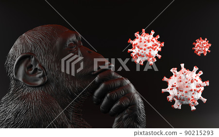 Illustration of monkeypox, infectious disease caused by the monkey pox virus. Multi-country outbreak, the new cases. Viral zoonotic disease, dangerous infection. 90215293