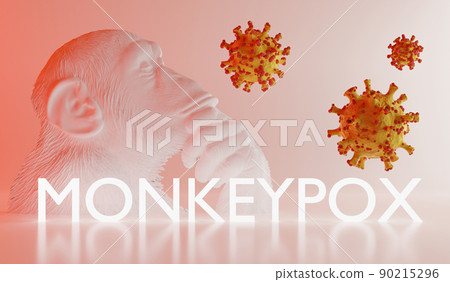 Illustration of monkeypox, infectious disease caused by the monkey pox virus. Multi-country outbreak, the new cases. Viral zoonotic disease, dangerous infection. 90215296