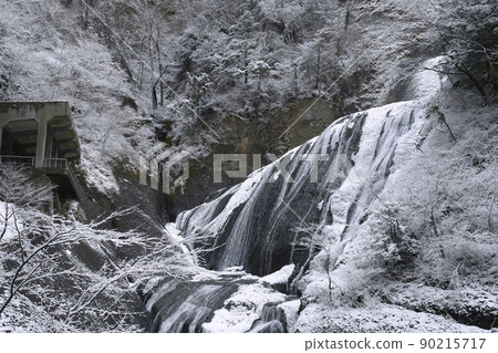 Fukuroda Falls and the waterfall stand in the middle of winter with pure white snow makeup 90215717