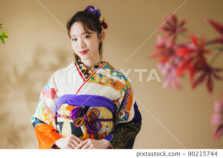 Furisode 黑色 Noshi 模式 90215744