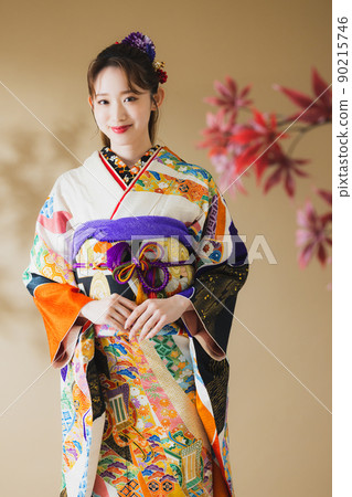 Furisode 黑色 Noshi 模式 90215746