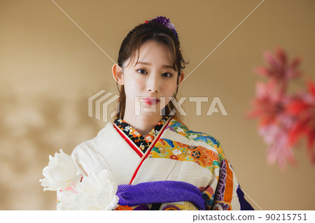 Furisode 黑色 Noshi 模式 90215751