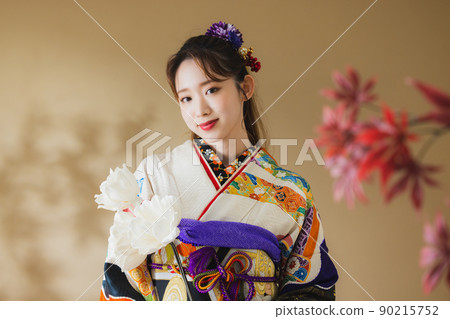 Furisode 黑色 Noshi 模式 90215752