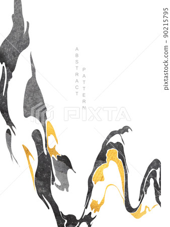 Abstract art landscape banner design with watercolor texture vector. Black and gold brush stroke texture with Japanese ocean wave pattern in vintage style. Abstract art landscape banner design with watercolor texture vector. Black and gold brush stroke texture with Japanese ocean wave pattern in vintage style. 90215795