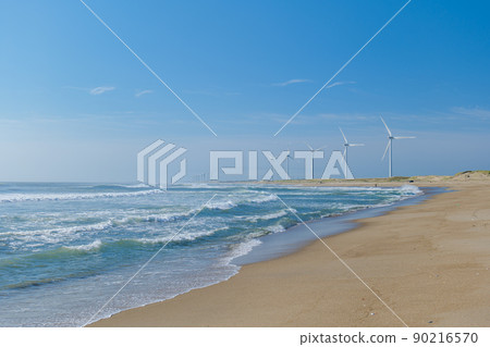 Scenery of Hikawahama beach and windmill of wind power generation in Kamisu city, Ibaraki prefecture Scenery of Hikawahama beach and windmill of wind power generation in Kamisu city, Ibaraki prefecture 90216570