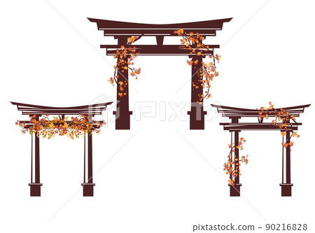 japanese shinto torii gate with autumn tree branches decor vector design set japanese shinto torii gate with autumn tree branches decor vector design set 90216828