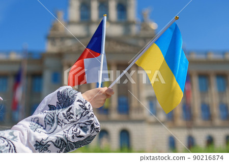 Prague, Czech Republic. An action in support of Ukraine and gratitude to the Czech Republic for their help.. Parade of Ukrainian embroidered shirts in the Czech Republic. 23.05.2022 90216874