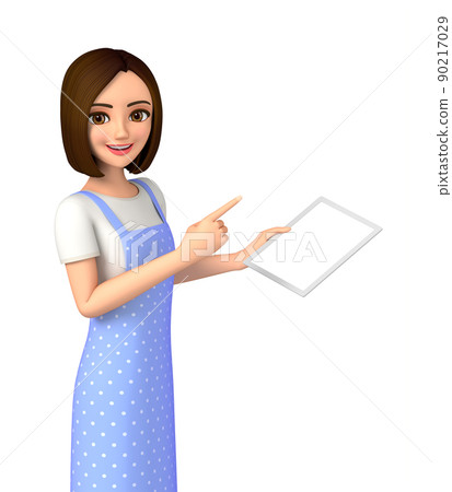A woman in an apron has a tablet - Stock Illustration [90217029] - PIXTA