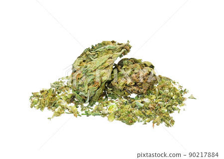 Pile of medical marijuana isolated on white. 90217884
