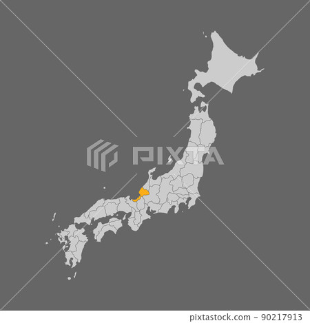 Fukui prefecture highlighted on the map of Japan 90217913