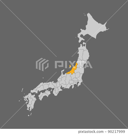 Niigata prefecture highlighted on the map of Japan 90217999