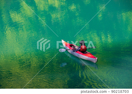 群馬縣中之條町藍色湖泊志摩湖 90218703