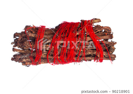 Root of Rubia tinctorum for medical use, eating or coloring isolated on white background. Root of Rubia tinctorum for medical use, eating or coloring isolated on white background. 90218901