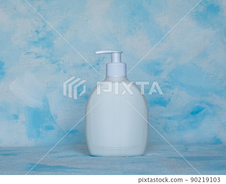 Bottle for cosmetic products without a label. Facial skin care concept. Dispenser. Texture Bottle for cosmetic products without a label. Facial skin care concept. Dispenser. Texture 90219103