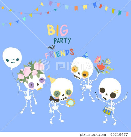 Cute Cartoon Funny Skeletons celebrating Holiday 90219477