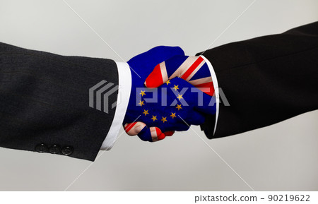 European Union and United kingdom politician or businessman handshake 90219622