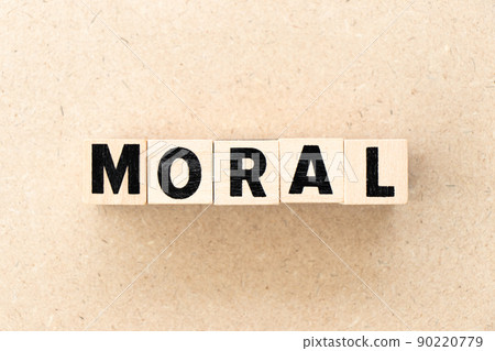 Alphabet letter block in word moral on wood background 90220779