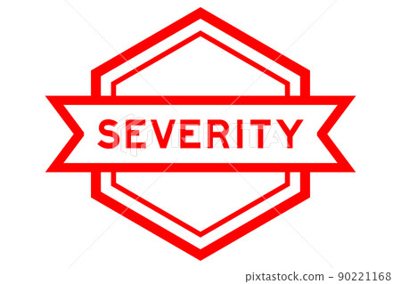 Vintage red color hexagon label banner with word severity on white background 90221168