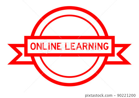 Vintage red color round label banner with word online learning on white background 90221200