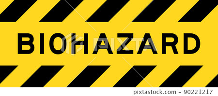 Yellow and black color with line striped label banner with word biohazard 90221217
