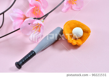 Image of spring high school baseball with cherry blossoms and baseball equipment Image of spring high school baseball with cherry blossoms and baseball equipment 90221531