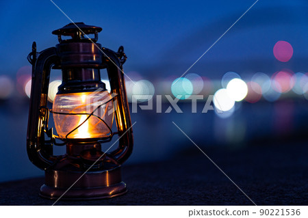 Antique lantern that lights in the night view 90221536