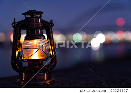Antique lantern that lights in the night view 90221537