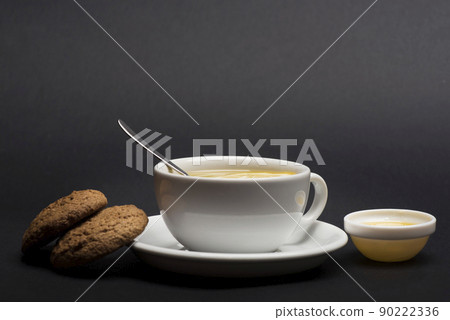 Nutrition and hot beverage concept. Oatmeal biscuits 90222336