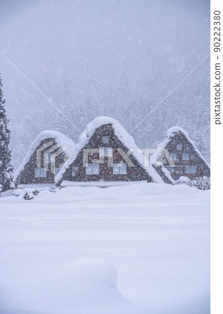 《Gifu Prefecture》 Snow-covered Shirakawa-go / winter gassho-zukuri village 90222380
